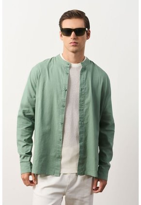 Camisa Manga Larga Para Hombre Cuello Nerú Camisa Manga Larga Para Hombre Cuello Nerú Verde Oliva M VÉLEZ