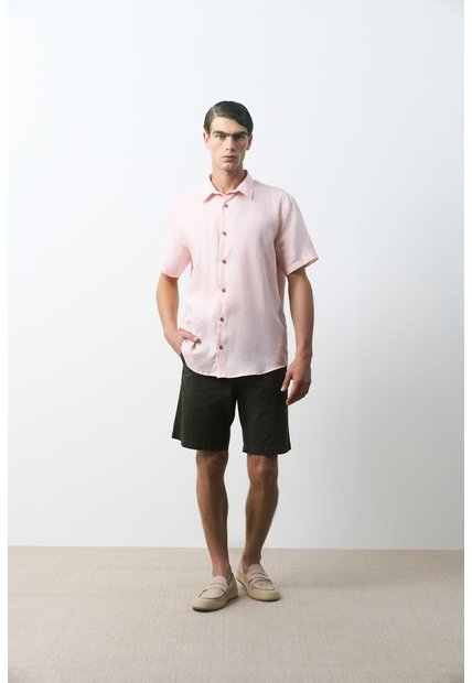 Camisa En Lino Manga Corta Siena Para Hombre Camisa En Lino Manga Corta Siena Para Hombre Rosado L VÉLEZ