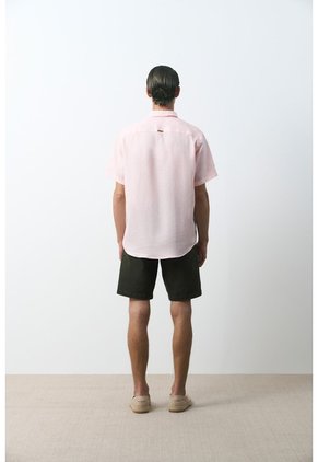 Camisa En Lino Manga Corta Siena Para Hombre Camisa En Lino Manga Corta Siena Para Hombre Rosado L VÉLEZ