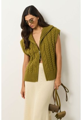 Chaleco Tejido Para Mujer Quimera Chaleco Tejido Para Mujer Quimera Verde Oliva XS VÉLEZ