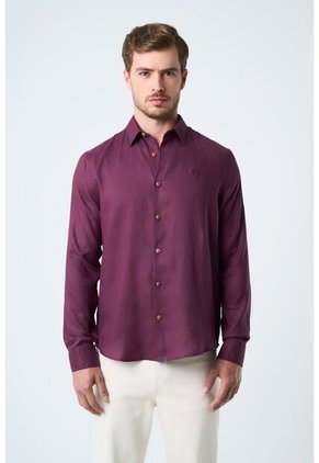 Camisa Manga Larga En Lino Para Hombre Silueta Semi Ajustada Camisa Manga Larga En Lino Para Hombre Silueta Semi Ajustada Morado M VÉLEZ