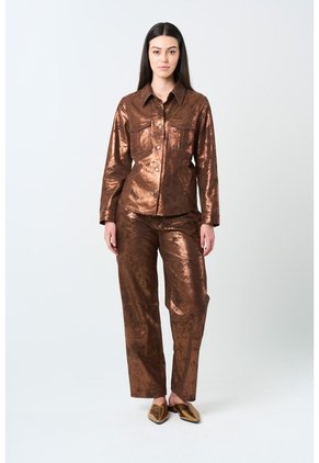 Chaqueta De Cuero Gamuzado Para Mujer Glass Chaqueta De Cuero Gamuzado Para Mujer Glass Bronce L VÉLEZ