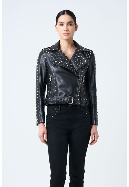 Chaqueta Silueta Biker De Cuero Para Mujer Taches Chaqueta Silueta Biker De Cuero Para Mujer Taches Negro M VÉLEZ