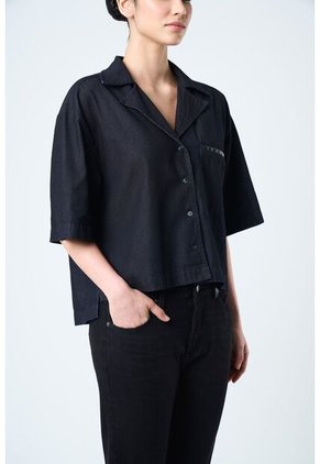 Camisa Clark Para Mujer Cropped Camisa Clark Para Mujer Cropped Azul Oscuro XS VÉLEZ