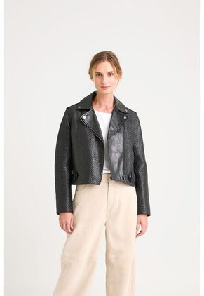 Chaqueta Claire Tejida De Cuero Para Mujer Silueta Biker Chaqueta Claire Tejida De Cuero Para Mujer Silueta Biker Negro L VÉLEZ