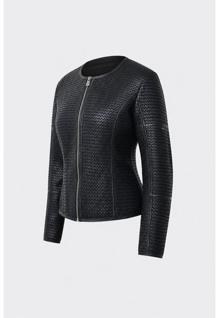 Chaqueta De Cuero Tejido Para Mujer Woven Chaqueta De Cuero Tejido Para Mujer Woven Negro XL VÉLEZ