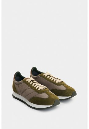 Tenis De Cuero Y Textil Para Mujer Flora Tenis De Cuero Y Textil Para Mujer Flora Verde Oliva 37 VÉLEZ