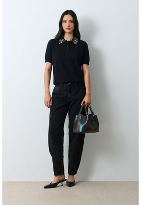 Polo Tejida Manga Corta Para Mujer Almaris Polo Tejida Manga Corta Para Mujer Almaris Negro L VÉLEZ