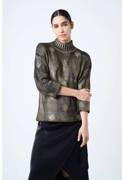 Sweater Rock En Tejido Rectilíneo Para Mujer Efecto Metalizado Sweater Rock En Tejido Rectilíneo Para Mujer Efecto Metalizado Oro Dorado XL VÉLEZ