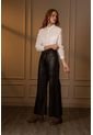 Pantalón Wide Leg De Cuero Para Mujer Cinturón De Cuero Negro de Vélez