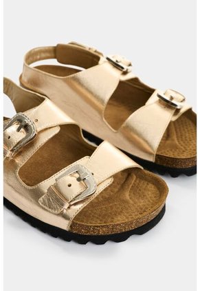 Sandalia Plana De Cuero Folia Para Mujer Cove Sandalia Plana De Cuero Folia Para Mujer Cove Dorado 38 VÉLEZ