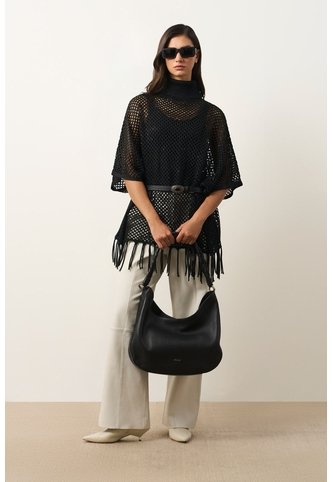 Poncho Lyra Tejido Para Mujer Flecos Poncho Lyra Tejido Para Mujer Flecos Negro Perlado S VÉLEZ Vélez