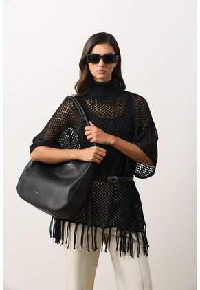 Poncho Lyra Tejido Para Mujer Flecos Poncho Lyra Tejido Para Mujer Flecos Negro Perlado S VÉLEZ