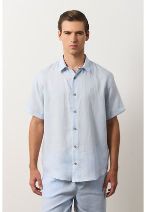 Camisa En Lino Manga Corta Siena Para Hombre Camisa En Lino Manga Corta Siena Para Hombre Azul Claro XL VÉLEZ