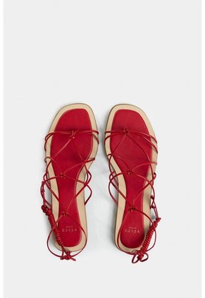 Sandalia Plana Geranio De Cuero Folia Para Mujer Amarre Al Tobillo Sandalia Plana Geranio De Cuero Folia Para Mujer Amarre Al Tobillo Rojo 41 VÉLEZ