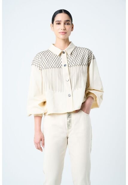 Chaqueta Alhena En Tejido Plano Para Mujer Bordado Millaré Chaqueta Alhena En Tejido Plano Para Mujer Bordado Millaré Crema M VÉLEZ