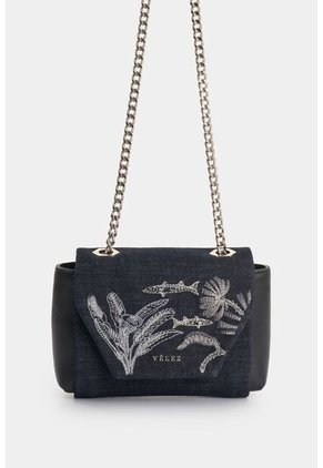 Manos Libres Mini Lili En Denim Y Cuero Para Mujer Bordado Manos Libres Mini Lili En Denim Y Cuero Para Mujer Bordado Azul Oscuro VÉLEZ