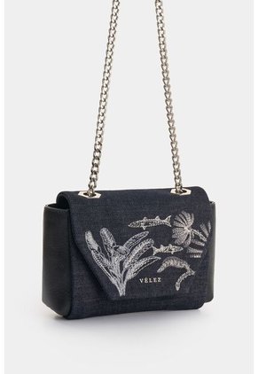 Manos Libres Mini Lili En Denim Y Cuero Para Mujer Bordado Manos Libres Mini Lili En Denim Y Cuero Para Mujer Bordado Azul Oscuro VÉLEZ