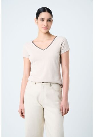 Camiseta Básica Para Mujer Millaré Metálico Decorativo Camiseta Básica Para Mujer Millaré Metálico Decorativo Arena L VÉLEZ Vélez