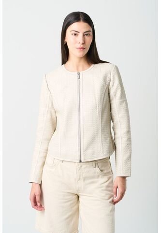 Chaqueta De Cuero Tejido Para Mujer Woven Chaqueta De Cuero Tejido Para Mujer Woven Crema M VÉLEZ Vélez