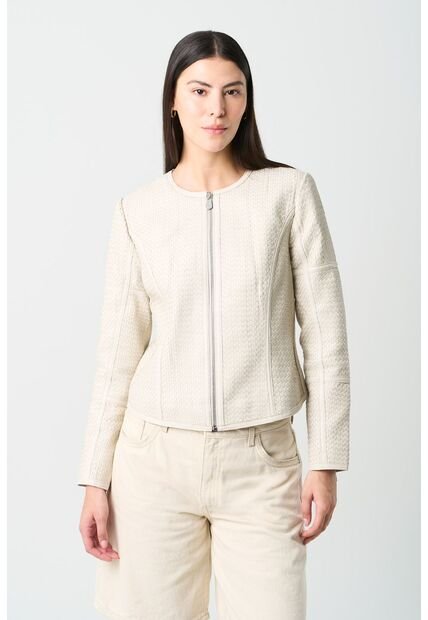 Chaqueta De Cuero Tejido Para Mujer Woven Chaqueta De Cuero Tejido Para Mujer Woven Crema M VÉLEZ
