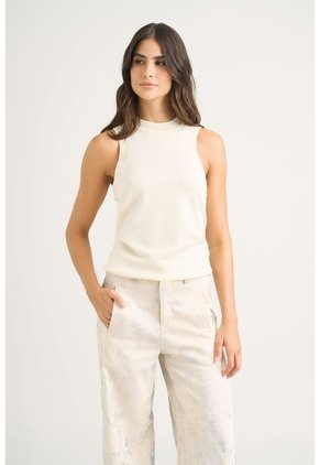 Top Tank Tejido Rectilíneo Para Mujer Manga Sisa Top Tank Tejido Rectilíneo Para Mujer Manga Sisa Crema L VÉLEZ