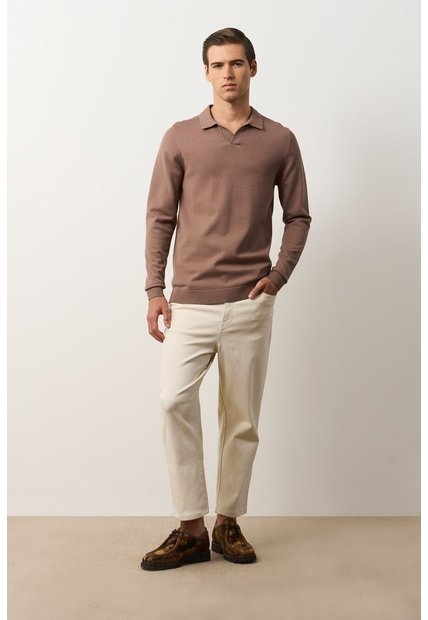 Polo Manga Larga Tejida Para Hombre Canneo Polo Manga Larga Tejida Para Hombre Canneo Tabaco M VÉLEZ