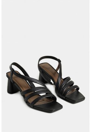 Sandalia Tacón Gobi De Cuero Liso Para Mujer Straps Sandalia Tacón Gobi De Cuero Liso Para Mujer Straps Negro 40 VÉLEZ