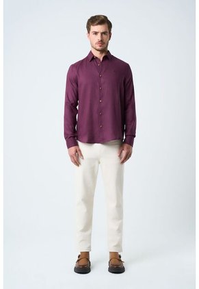 Camisa Manga Larga En Lino Para Hombre Silueta Semi Ajustada Camisa Manga Larga En Lino Para Hombre Silueta Semi Ajustada Morado S VÉLEZ