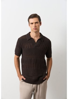 Polo Manga Corta En Tejiido Para Hombre Siloli Polo Manga Corta En Tejiido Para Hombre Siloli Cafe L VÉLEZ