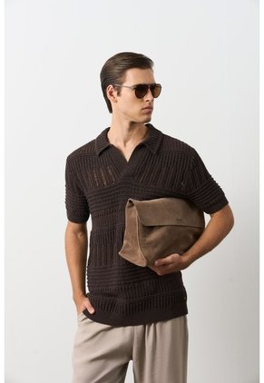 Polo Manga Corta En Tejiido Para Hombre Siloli Polo Manga Corta En Tejiido Para Hombre Siloli Cafe L VÉLEZ