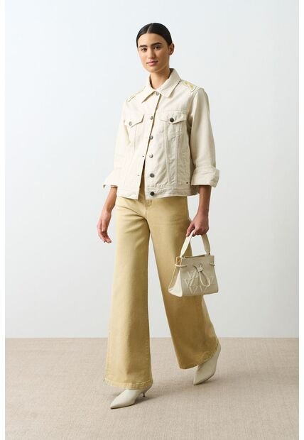 Chaqueta Circe Trucker En Black Denim Aplique Bordado Chaqueta Circe Trucker En Black Denim Aplique Bordado Crema M VÉLEZ