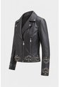 Biker Iris De Cuero Para Mujer Detalles Bordados Con Pedrería Biker Iris De Cuero Para Mujer Detalles Bordados Con Pedrería Negro S VÉLEZ de Vélez