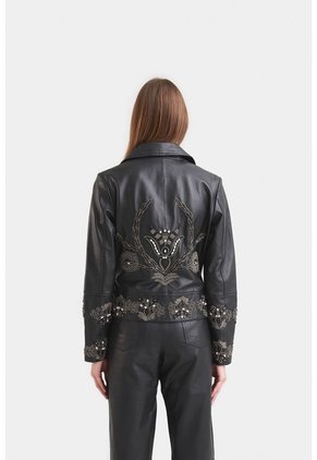 Biker Iris De Cuero Para Mujer Detalles Bordados Con Pedrería Biker Iris De Cuero Para Mujer Detalles Bordados Con Pedrería Negro S VÉLEZ