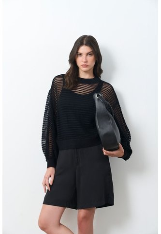 Sweater Tejido Taroa Para Mujer Semi Cropped Sweater Tejido Taroa Para Mujer Semi Cropped Negro XS VÉLEZ Vélez