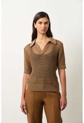 Polo Tejida Lascar Para Mujer Fit Holgado Polo Tejida Lascar Para Mujer Fit Holgado Miel M VÉLEZ