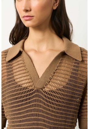 Polo Tejida Lascar Para Mujer Fit Holgado Polo Tejida Lascar Para Mujer Fit Holgado Miel M VÉLEZ