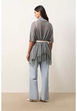 Poncho Lyra Tejido Para Mujer Flecos Poncho Lyra Tejido Para Mujer Flecos Gris M VÉLEZ