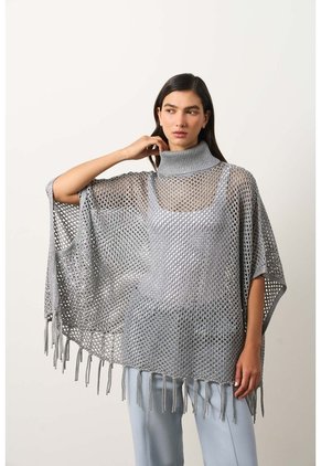 Poncho Lyra Tejido Para Mujer Flecos Poncho Lyra Tejido Para Mujer Flecos Gris M VÉLEZ