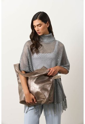 Poncho Lyra Tejido Para Mujer Flecos Poncho Lyra Tejido Para Mujer Flecos Gris M VÉLEZ