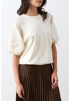 Camiseta En Lino Y Tejido De Punto Para Mujer Gael Camiseta En Lino Y Tejido De Punto Para Mujer Gael Crema L VÉLEZ