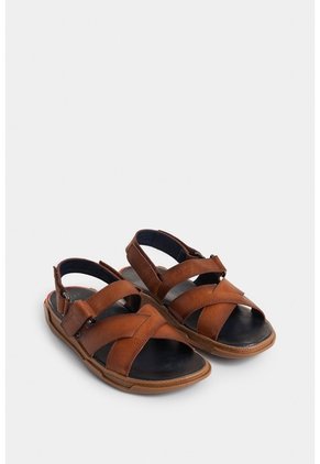Sandalia Plana Monet De Cuero Para Hombre Capellada Cruzada Sandalia Plana Monet De Cuero Para Hombre Capellada Cruzada Miel 38 VÉLEZ