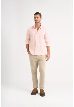 Camisa Manga Larga En Lino Para Hombre Silueta Semi Ajustada Camisa Manga Larga En Lino Para Hombre Silueta Semi Ajustada Rosado XXL VÉLEZ