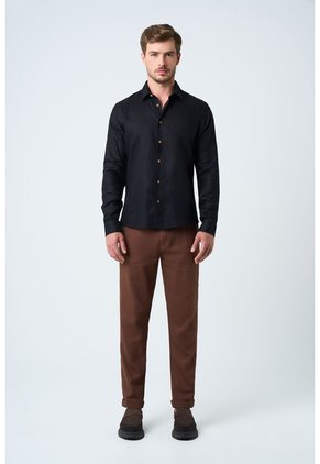 Camisa Manga Larga En Lino Para Hombre Silueta Semi Ajustada Camisa Manga Larga En Lino Para Hombre Silueta Semi Ajustada Negro XXL VÉLEZ