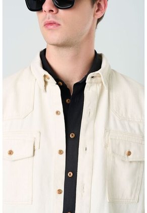 Sobrecamisa Manga Larga Elon Para Hombre Semi Fitted Sobrecamisa Manga Larga Elon Para Hombre Semi Fitted Crema L VÉLEZ