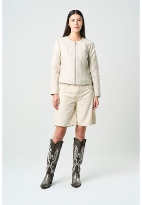 Chaqueta De Cuero Tejido Para Mujer Woven Chaqueta De Cuero Tejido Para Mujer Woven Crema S VÉLEZ