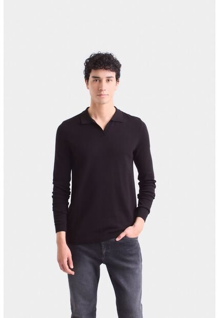 Polo Manga Larga Pyxis Tejida Para Hombre Polo Manga Larga Pyxis Tejida Para Hombre Negro M Vélez