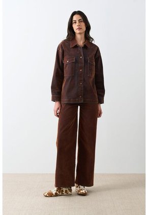 Chaqueta Oversized En Denim Gamuzado Para Mujer Bronce Chaqueta Oversized En Denim Gamuzado Para Mujer Bronce Bronce L VÉLEZ