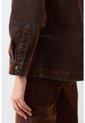 Chaqueta Oversized En Denim Gamuzado Para Mujer Bronce Chaqueta Oversized En Denim Gamuzado Para Mujer Bronce Bronce L VÉLEZ