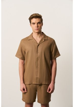 Camisa Manga Corta En Lino Para Hombre Málaga Camisa Manga Corta En Lino Para Hombre Málaga Tabaco XXL VÉLEZ